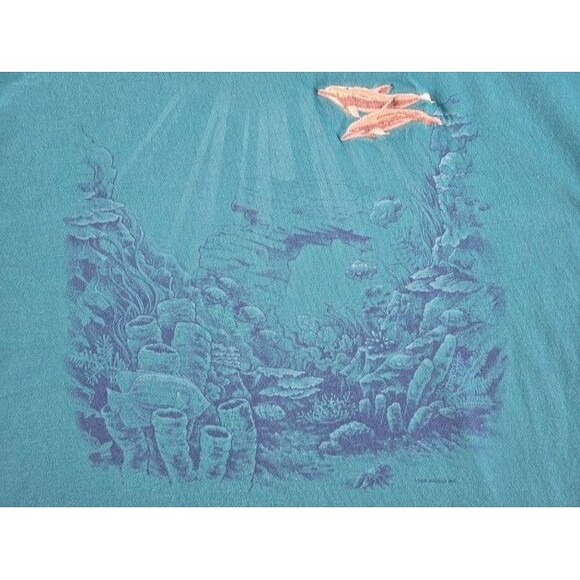 Vintage Sea World Shirt Mens XXL Oceanscape Blue Embroidered Dolphins 90s Y2K - Picture 2 of 6